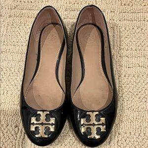 Tory Burch Black Patent Flats with Gold Logo (with two bonus pairs!) size 6.5
